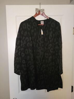 Anne Klein Black and Dark Gray Leopard Print Open Cardigan